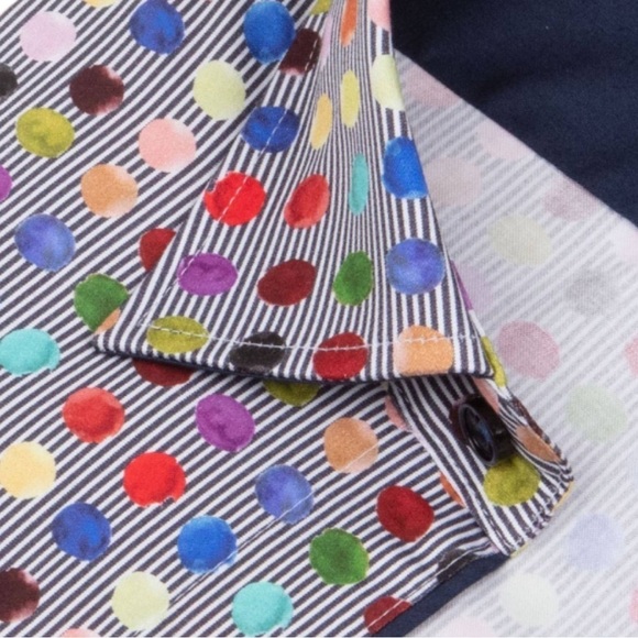 NWT Eight X Dress Shirt Mens XXL Slim Fit Button Up Short Sleeve Colorful dots - Picture 8 of 11